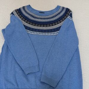 NWOT Talbots Light Blue and Navy Patterned, cashmere blend Crewneck Sweater